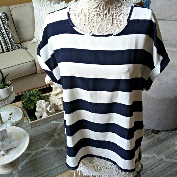 CUFF SLEEVES Silky Striped BLOUSE SZ XL - Picture 4 of 4